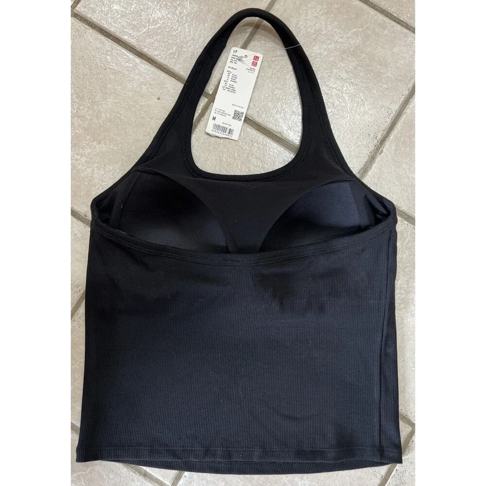 NWT!  Uniqlo Open Back Halter Bra Top Black Tank Women’s Size M - Picture 2 of 6